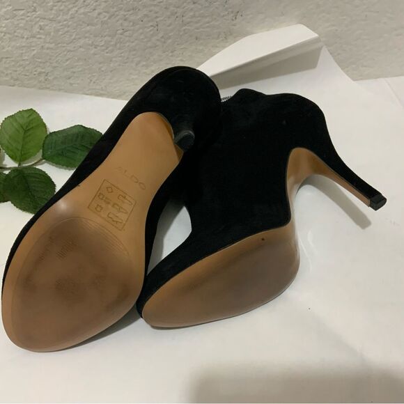 Aldo Women's 9 Black Suede Stiletto Heels Slip On Ankle Booties Boots - Picture 12 of 16